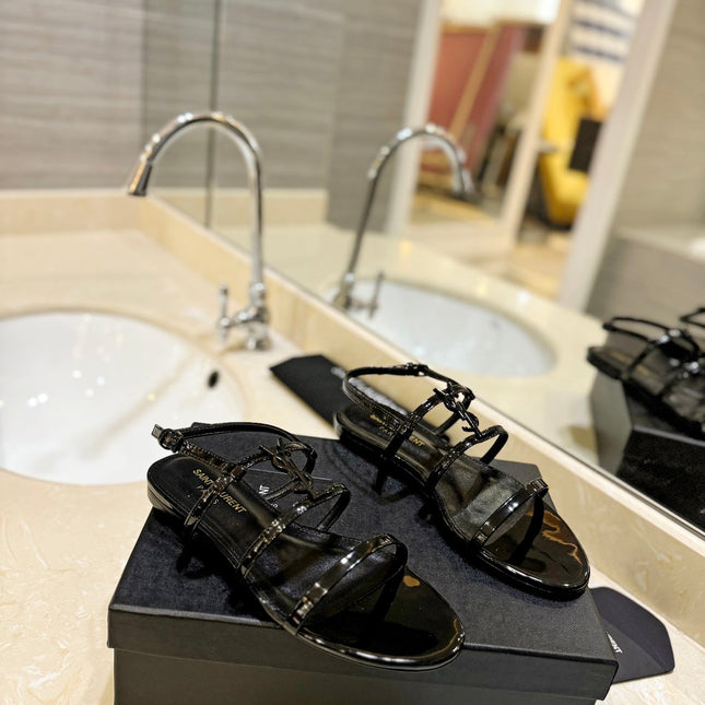 SL CASSANDRA FLAT SANDALS BLACK POLISHED CALFSKIN