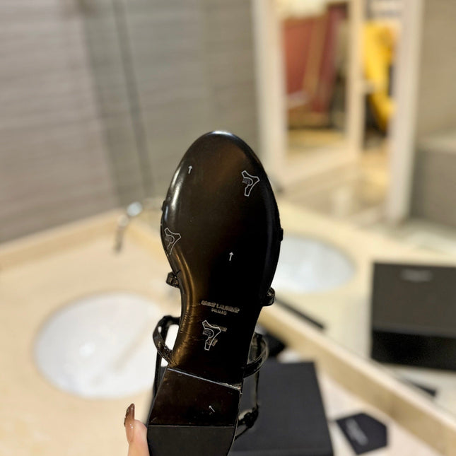 SL CASSANDRA FLAT SANDALS BLACK POLISHED CALFSKIN