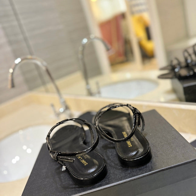 SL CASSANDRA FLAT SANDALS BLACK POLISHED CALFSKIN