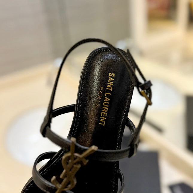 SL LOGO FLAT SANDALS BLACK CALFSKIN