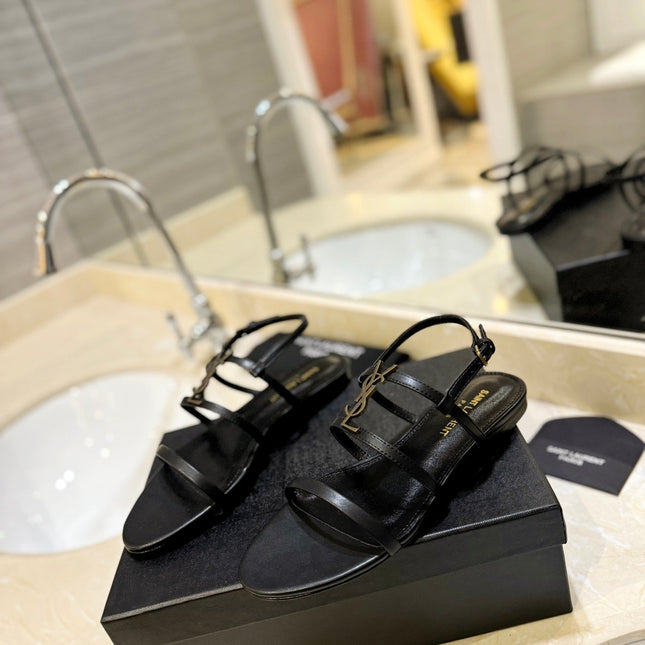 SL CASSANDRA FLAT SANDALS BLACK CALFSKIN