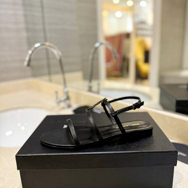 SL CASSANDRA FLAT SANDALS BLACK CALFSKIN