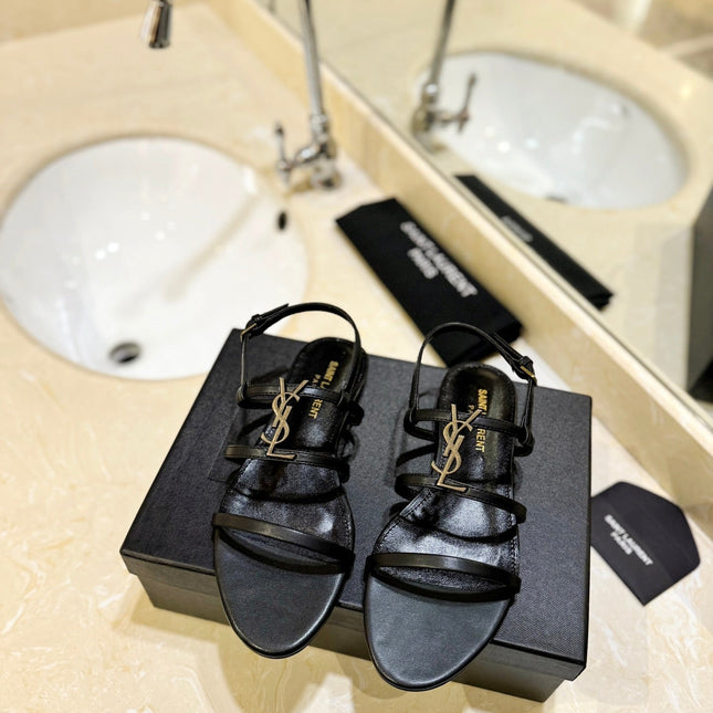 SL CASSANDRA FLAT SANDALS BLACK CALFSKIN