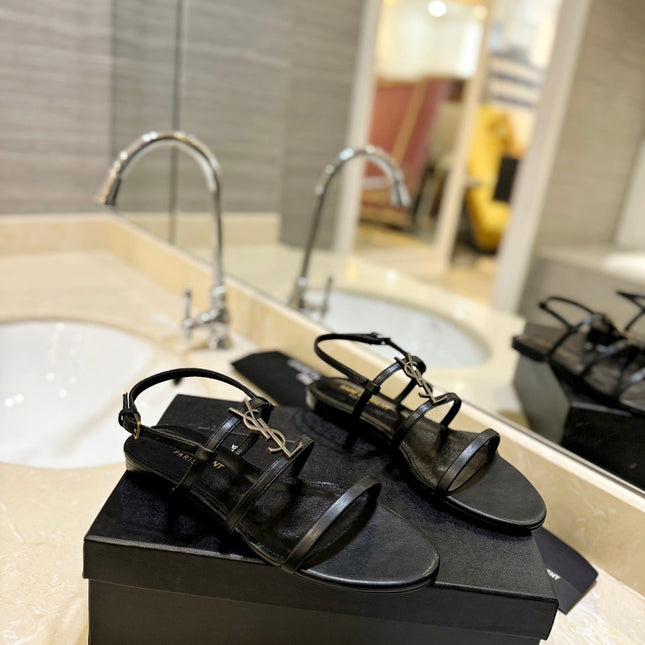 SL CASSANDRA FLAT SANDALS BLACK CALFSKIN