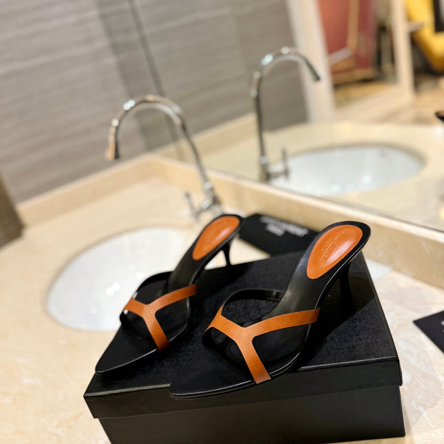 SL OPEN-TOES HIGH HEELS SLIPPER COPPER CALFSKIN