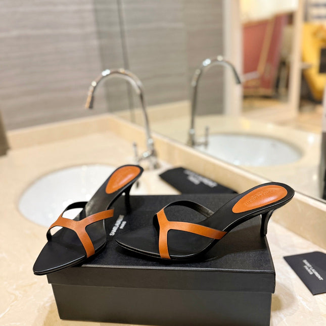 SL OPEN-TOES HIGH HEELS SLIPPER COPPER CALFSKIN