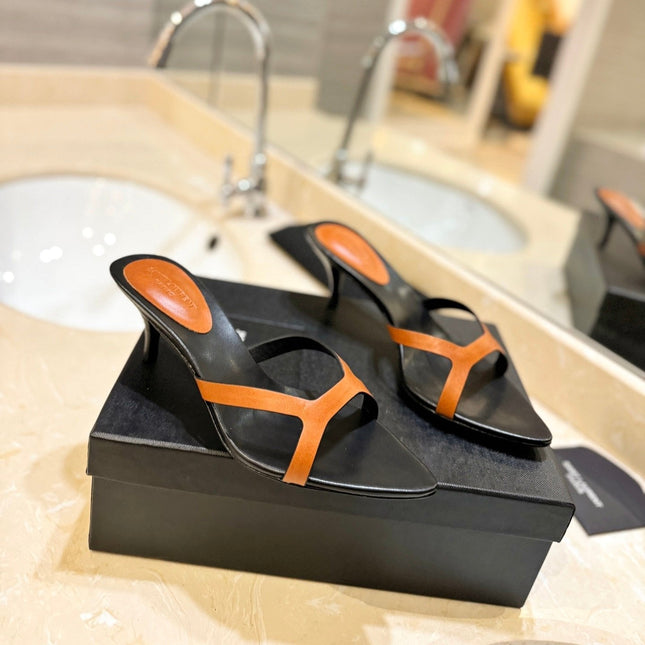 SL OPEN-TOES HIGH HEELS SLIPPER COPPER CALFSKIN