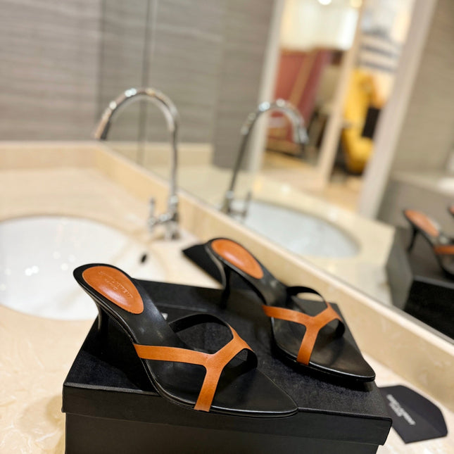 SL OPEN-TOES HIGH HEELS SLIPPER COPPER CALFSKIN