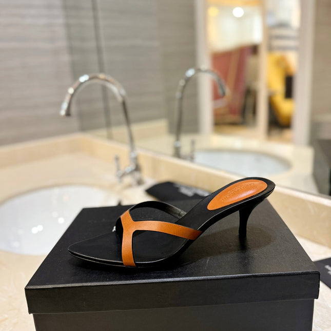 SL OPEN-TOES HIGH HEELS SLIPPER COPPER CALFSKIN