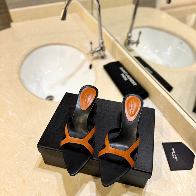 SL OPEN-TOES HIGH HEELS SLIPPER COPPER CALFSKIN