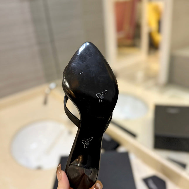 SL OPEN-TOES HIGH HEELS SLIPPER BLACK CALFSKIN