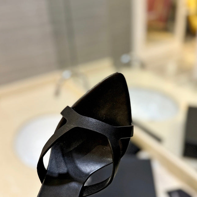 SL OPEN-TOES HIGH HEELS SLIPPER BLACK CALFSKIN