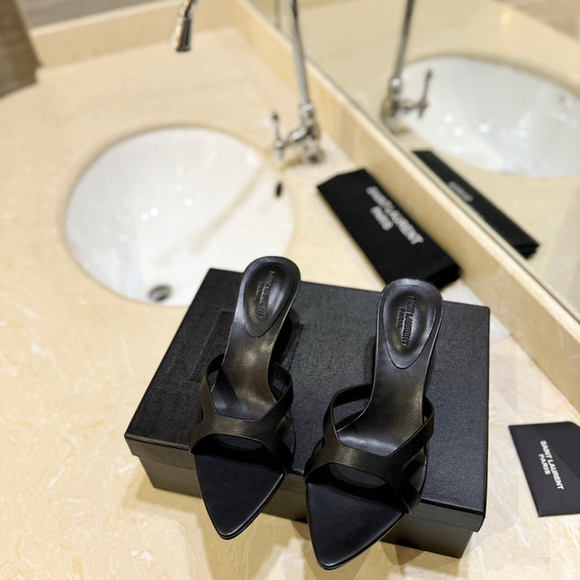 SL OPEN-TOES HIGH HEELS SLIPPER BLACK CALFSKIN