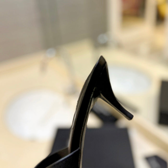 SL OPEN-TOES HIGH HEELS SLIPPER BLACK CALFSKIN
