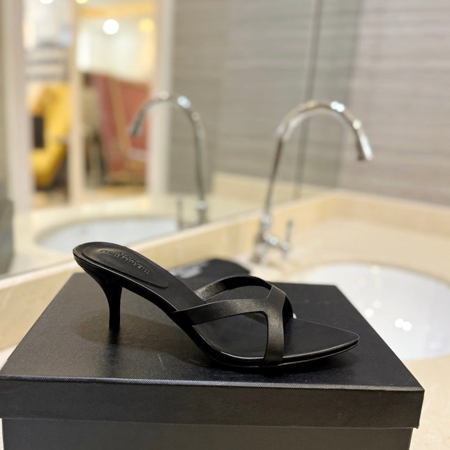 SL OPEN-TOES HIGH HEELS SLIPPER BLACK CALFSKIN