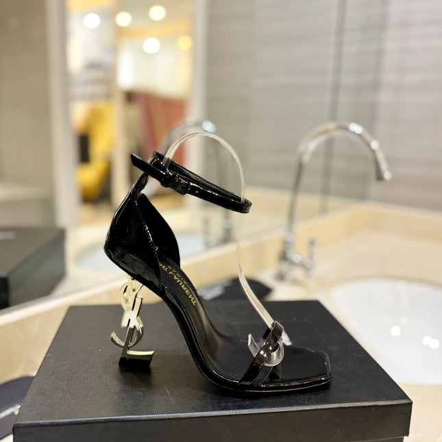 SL OPYUM SANDALS 105 BLACK AND GOLD CALFSKIN