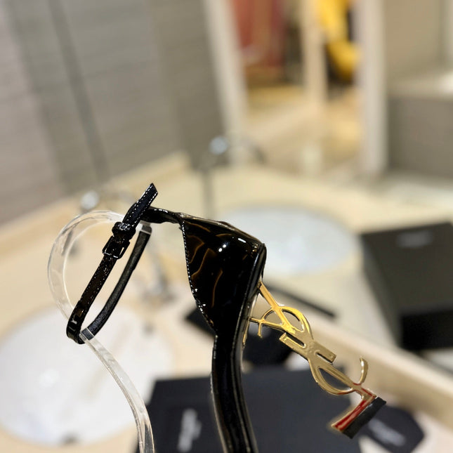 SL OPYUM SANDALS 105 BLACK AND GOLD CALFSKIN