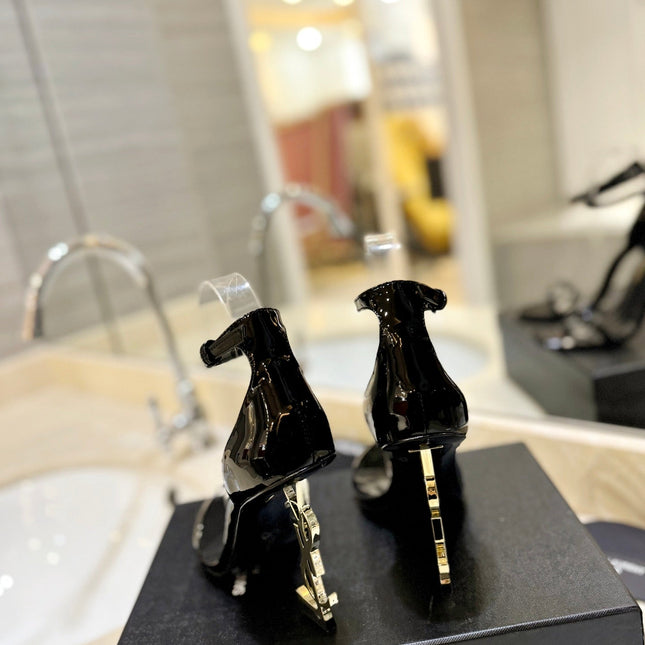 SL OPYUM SANDALS 105 BLACK AND GOLD CALFSKIN