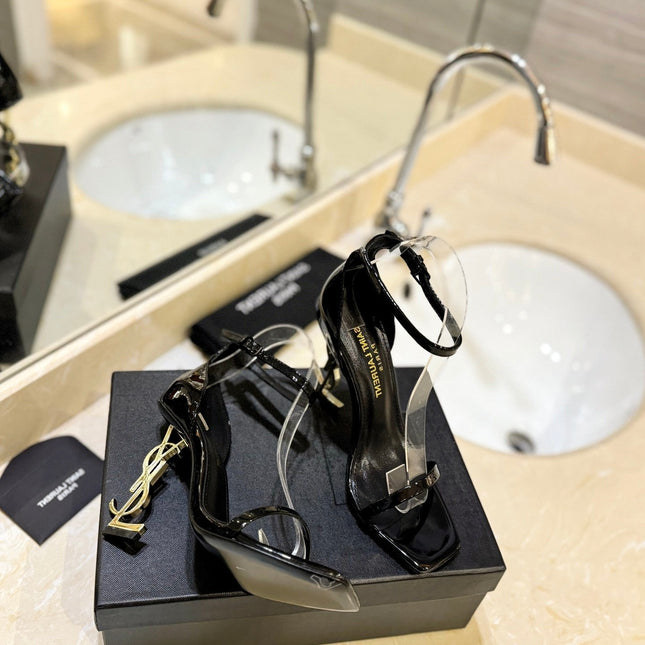 SL OPYUM SANDALS 105 BLACK AND GOLD CALFSKIN