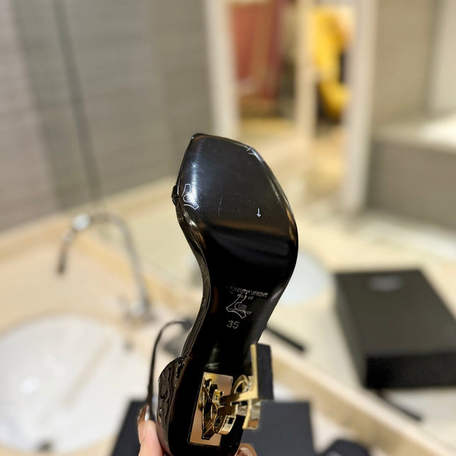 SL OPYUM SANDALS 105 BLACK AND GOLD CALFSKIN