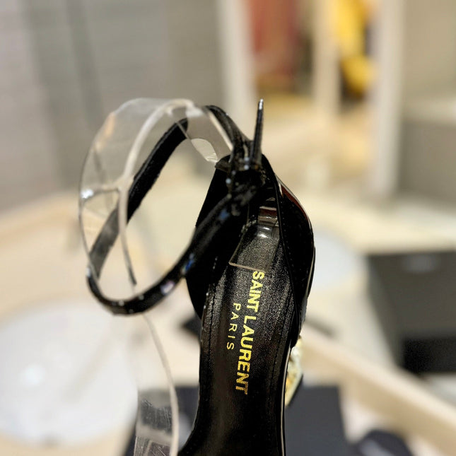 SL OPYUM SANDALS 105 BLACK AND GOLD CALFSKIN