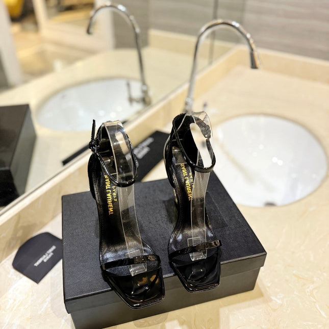 SL OPYUM SANDALS 105 BLACK AND GOLD CALFSKIN