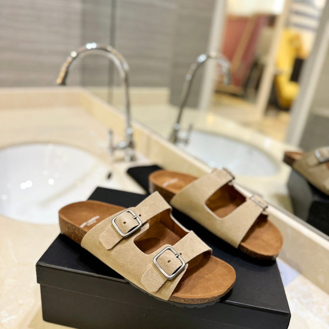 SL Flat Sandal Women Brown Beige Seude