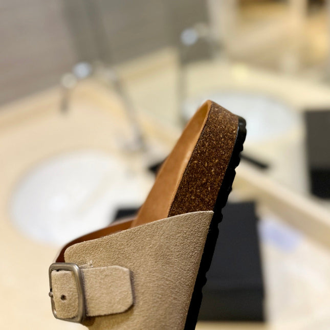 SL Flat Sandal Women Brown Beige Seude