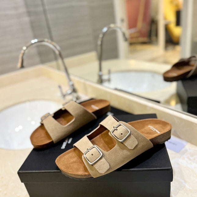 SL Flat Sandal Women Brown Beige Seude
