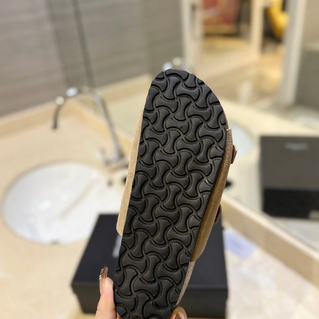 SL Flat Sandal Women Brown Beige Seude