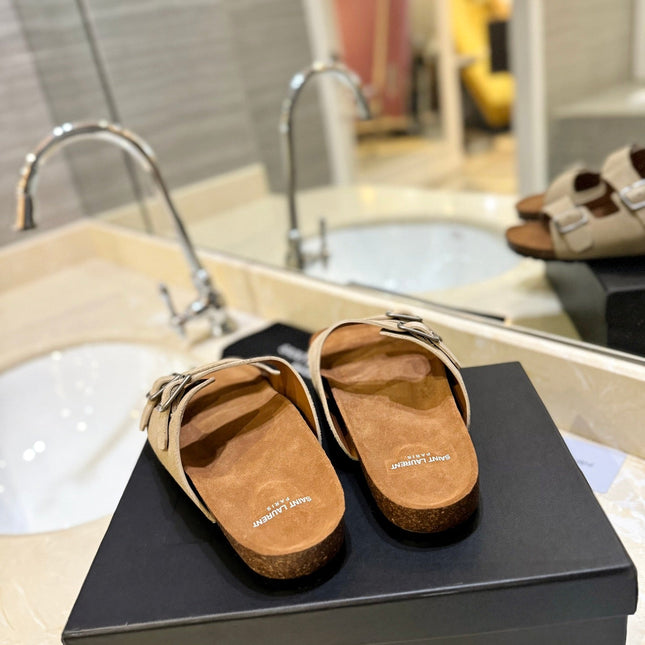 SL Flat Sandal Women Brown Beige Seude