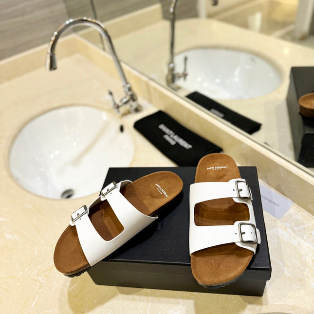 SL Flat Sandal Women Brown Seude White Calfskin