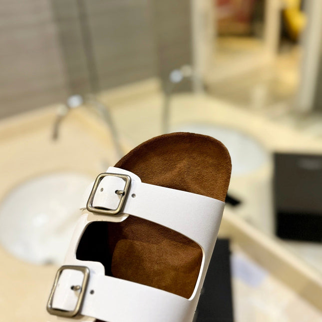 SL Flat Sandal Women Brown Seude White Calfskin