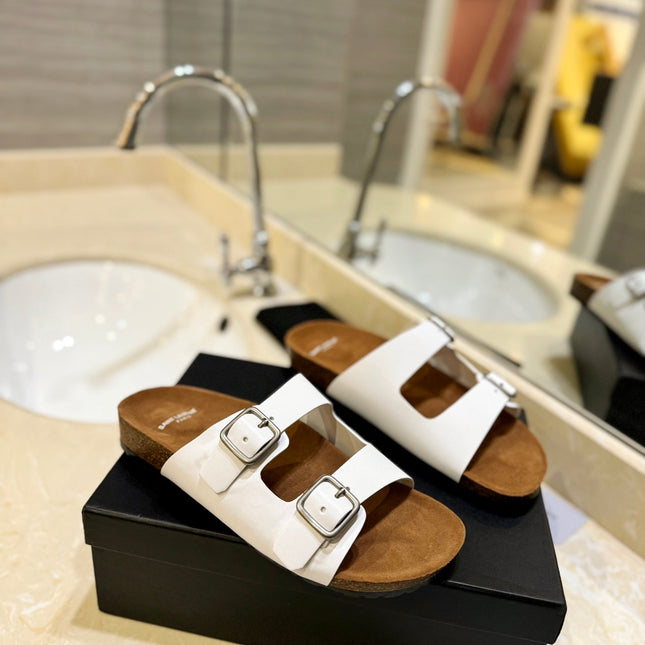 SL Flat Sandal Women Brown Seude White Calfskin