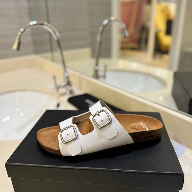 SL Flat Sandal Women Brown Seude White Calfskin