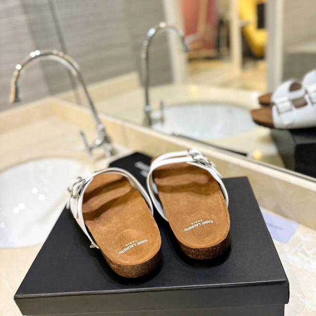 SL Flat Sandal Women Brown Seude White Calfskin