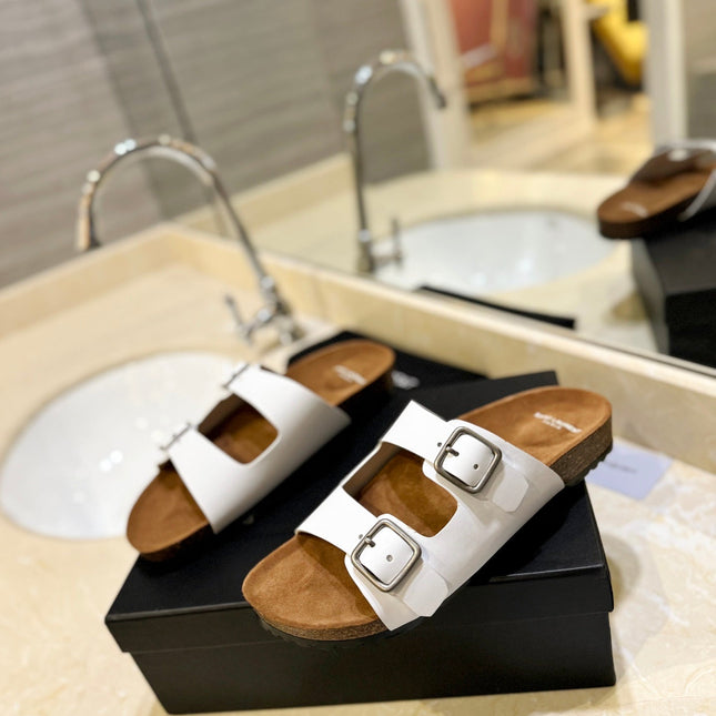 SL Flat Sandal Women Brown Seude White Calfskin