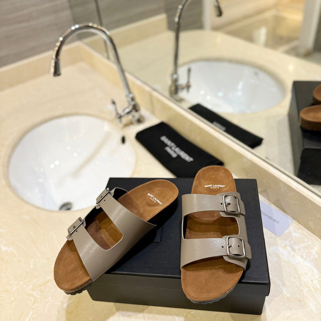 SL Flat Sandal Women Brown Seude Grey Calfskin