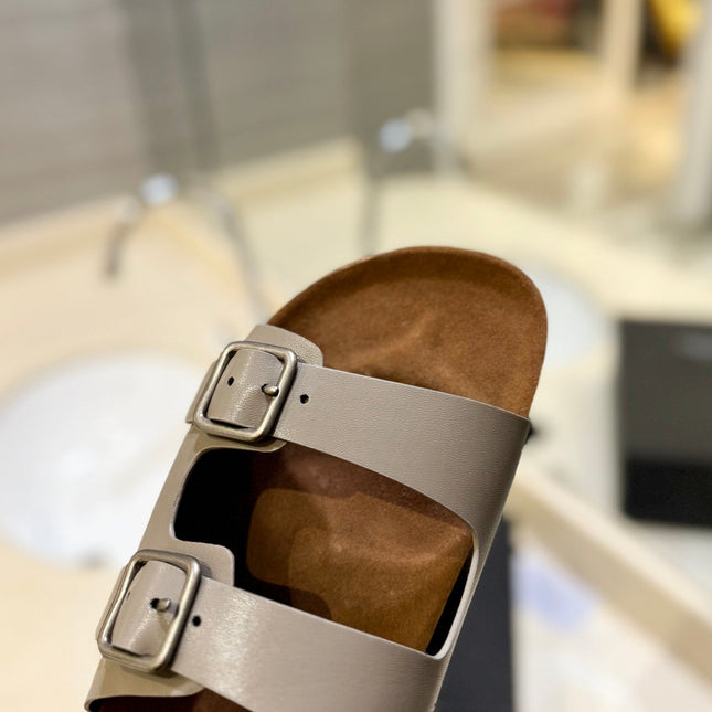 SL Flat Sandal Women Brown Seude Grey Calfskin