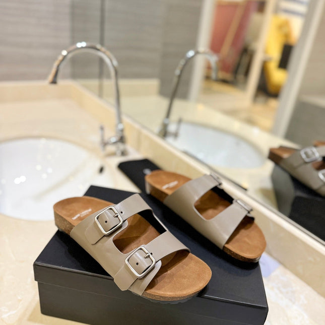 SL Flat Sandal Women Brown Seude Grey Calfskin