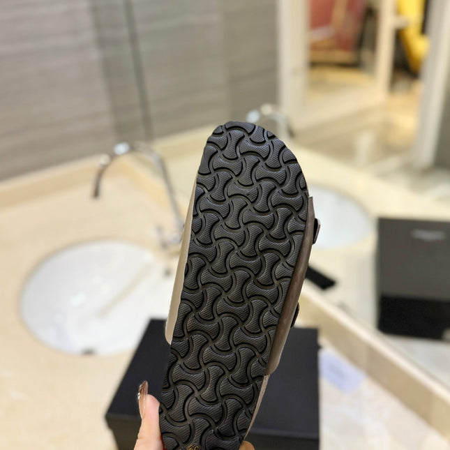 SL Flat Sandal Women Brown Seude Grey Calfskin