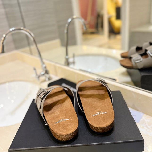 SL Flat Sandal Women Brown Seude Grey Calfskin