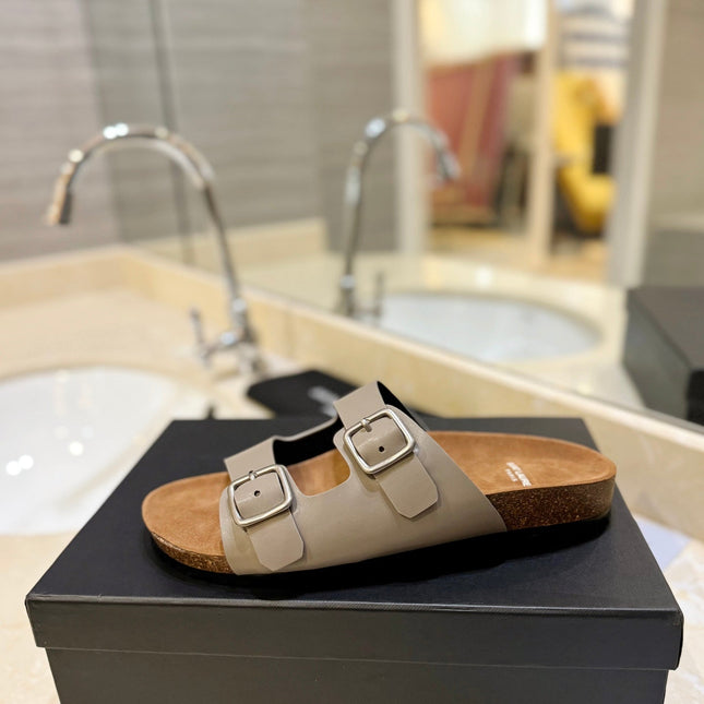 SL Flat Sandal Women Brown Seude Grey Calfskin