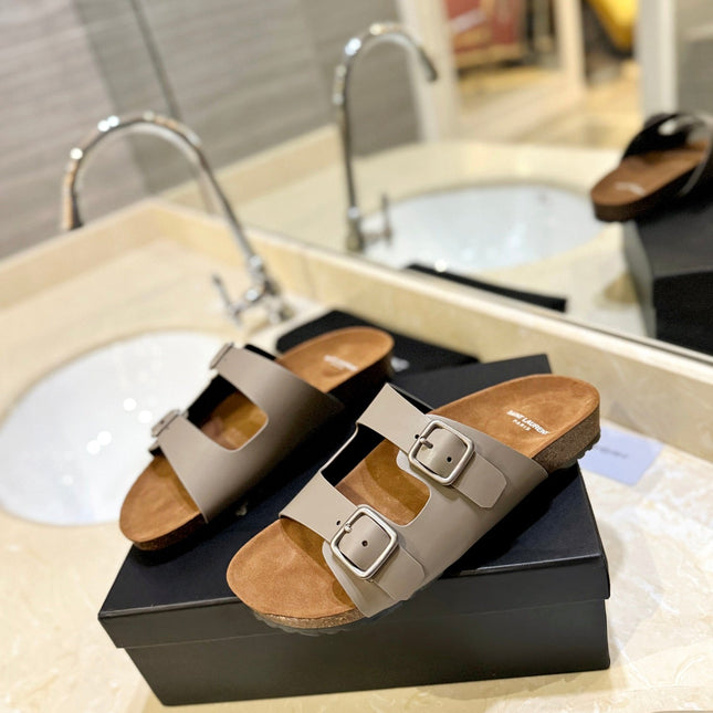 SL Flat Sandal Women Brown Seude Grey Calfskin