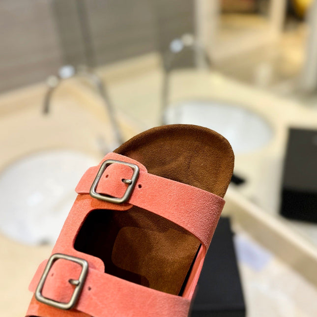 SL Flat Sandal Women Brown Pink Seude