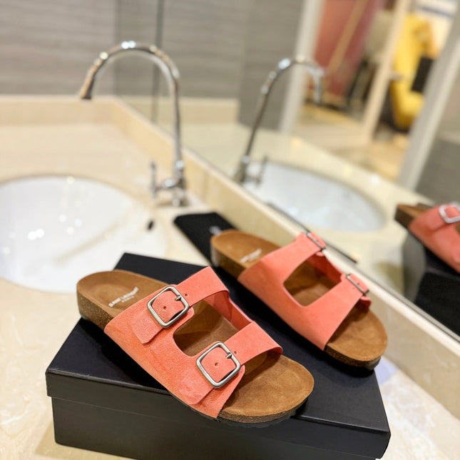 SL Flat Sandal Women Brown Pink Seude