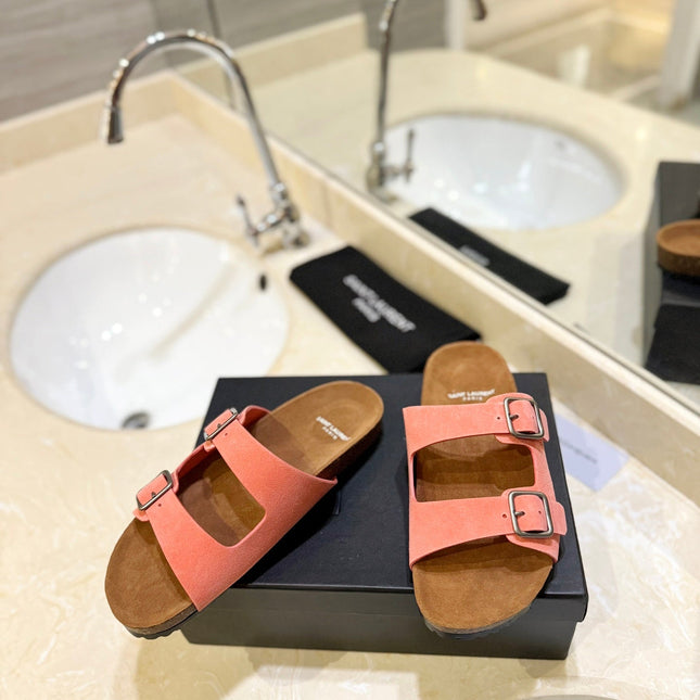 SL Flat Sandal Women Brown Pink Seude