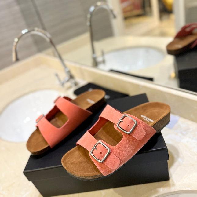 SL Flat Sandal Women Brown Pink Seude