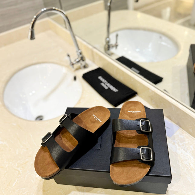 SL Flat Sandal Women Brown Seude Black Calfskin