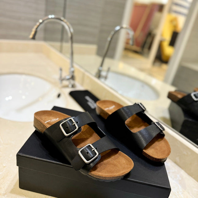 SL Flat Sandal Women Brown Seude Black Calfskin